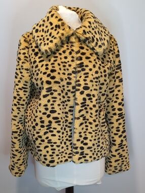 Topshop Faux Fur Animal Print Jacket - Yellow/Black Size 8 Cheetah